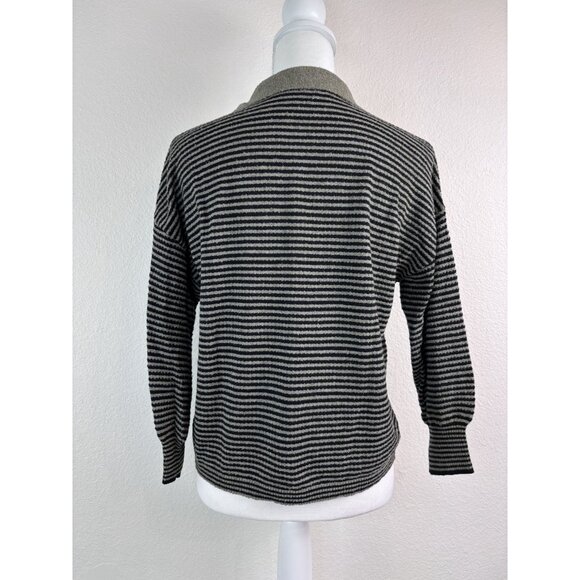 Lilla P women's XS green striped collared cropped knit top 3/4 sleeve casual - Picture 5 of 7